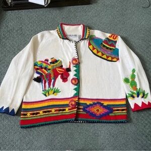 Michael Simon L XL Rare Vintage Mexican Sweater Cardigan Embroidered mothers day
